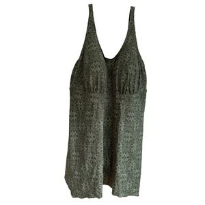 D&Co Beach Women Plus 30W Swim Dress Damask Print One Piece Swimsuit Olive Green